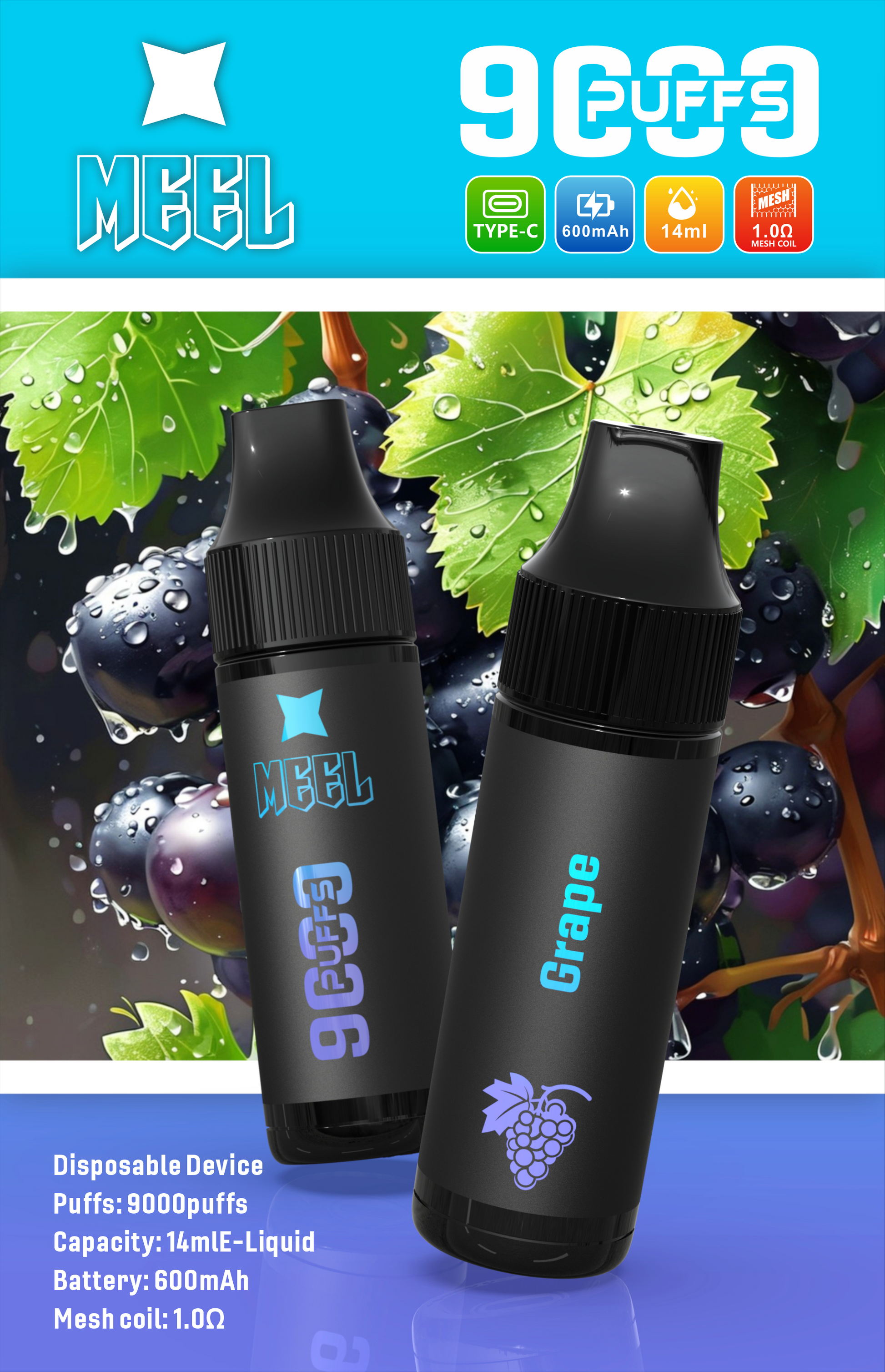 MEEL電子煙9000口，拋棄式電子煙vape(買8送1 )